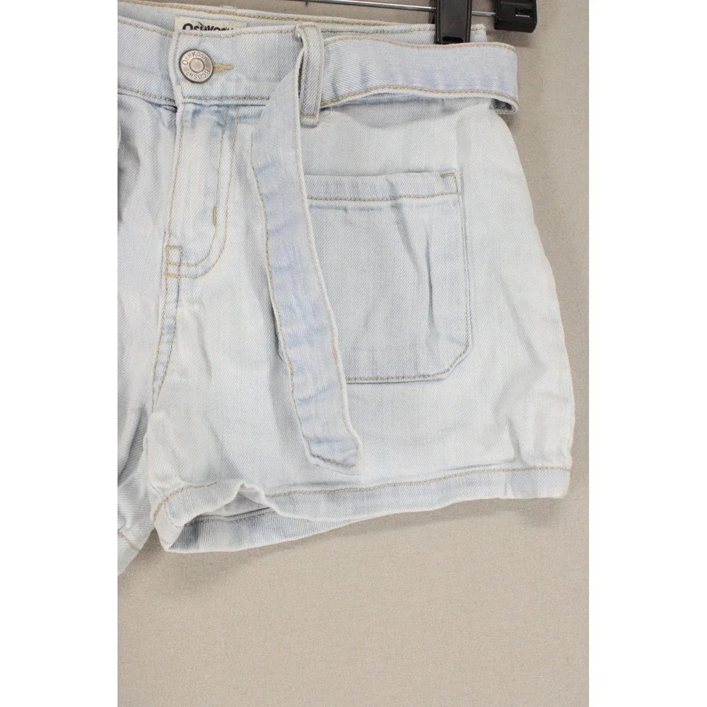 OshKosh Bgosh Girls Light Wash Denim Shorts Tie Belt Pockets Size 8 Cute
